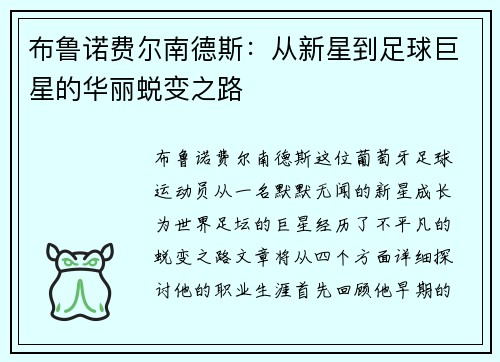 布鲁诺费尔南德斯：从新星到足球巨星的华丽蜕变之路